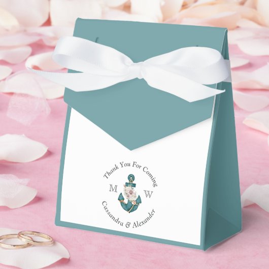 Nautical-Themed Floral Anchor White Aqua Aquamarin Geschenkschachtel (Hochzeit)