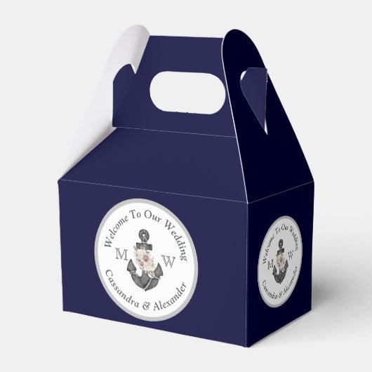 Nautical-Themed Floral Anchor White Navy Blau Geschenkschachtel (Vorderseite)