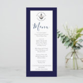 Nautical-Themed Floral Anchor White Navy Blau Menükarte (Stehend Vorderseite)