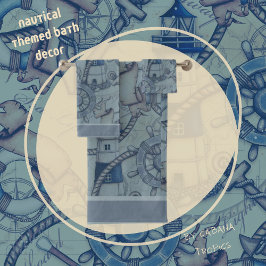 Nautical Themed Lighthouse Blue Shades Badhandtuch Set