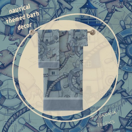 Nautical Themed Lighthouse Blue Shades Badhandtuch Set