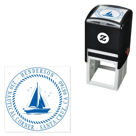 Nautical Themed Round-Rücksendeadresse für Segelbo Permastempel (Beispiel)