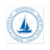 Nautical Themed Round-Rücksendeadresse für Segelbo Permastempel (Design)