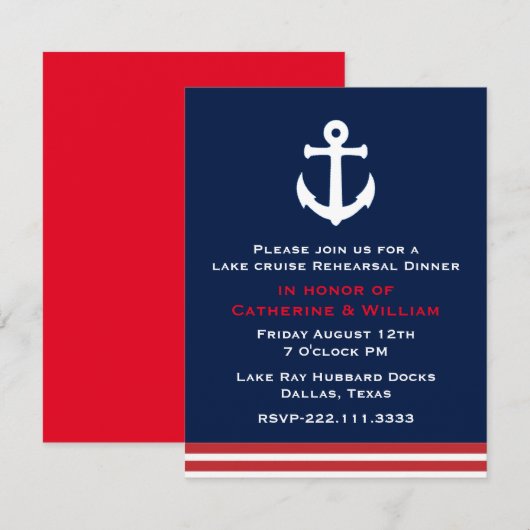 Nautical Themed Wedding Probe Dinner Einladung (Vorne/Hinten)