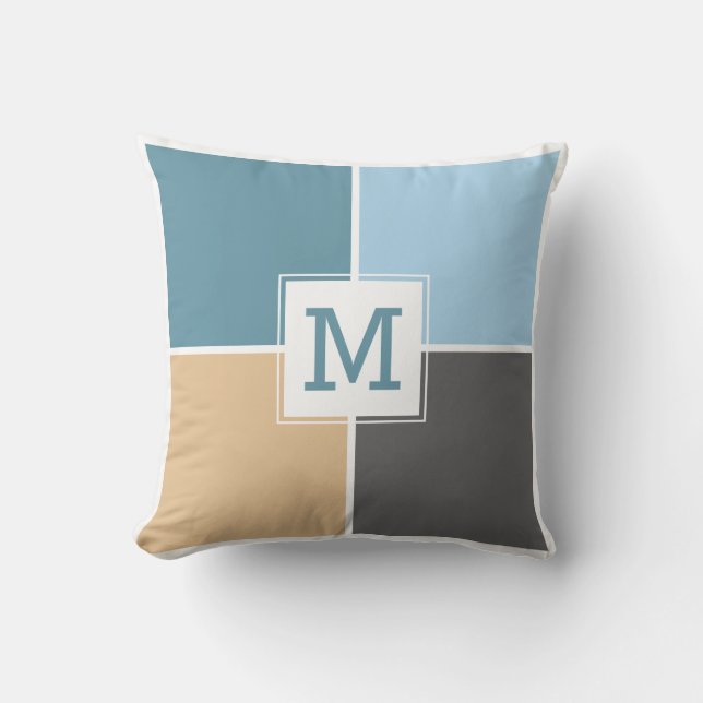 Nautical Tiles benutzerdefiniertes Monogramm-Wurfk Kissen (Vorderseite)