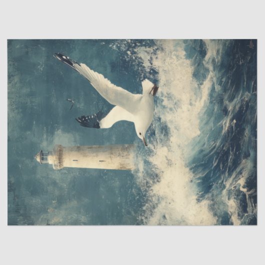 Nautical Tissue Paper with Lighthouse and Seagull Seidenpapier (Vorderseite)