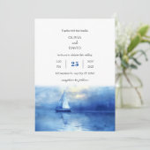 Nautical Twilight Sailboat Blue Sky Beach Hochzeit Einladung (Stehend Vorderseite)