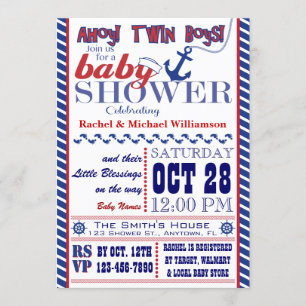 Nautical Twin Baby Boy Dusche Einladung