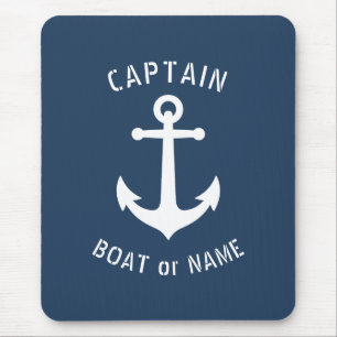 Nautical Vintag Anchor Captain Boat oder Name Blue Mousepad