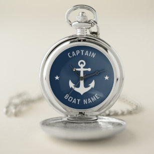 Nautical Vintag Anchor Captain & Boat oder Name Taschenuhr