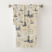 Nautical Vintag Lighthouses Sailboats Badhandtuch Set (Insitu)