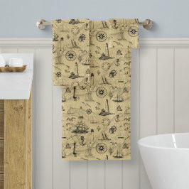 Nautical Vintag Old Map Muster Küstendekoration Badhandtuch Set