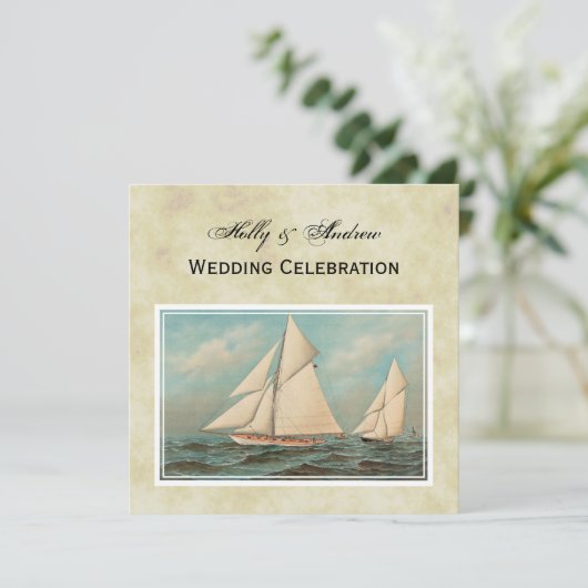 Nautical Vintag Yachten Racing #1 Einladung (Stehend Vorderseite)