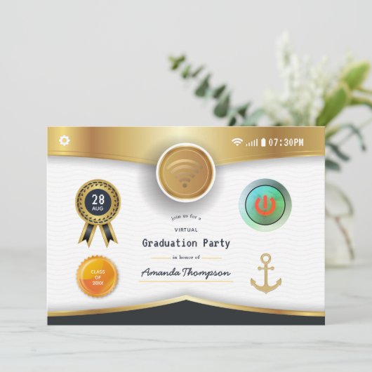 Nautical Virtual Graduation Party Einladung (Stehend Vorderseite)