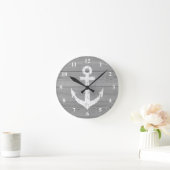 Nautical wall clock | boat anchor and wood panels runde wanduhr (Zuhause)