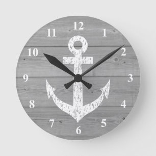 Nautical wall clock boat anchor and wood panels runde wanduhr