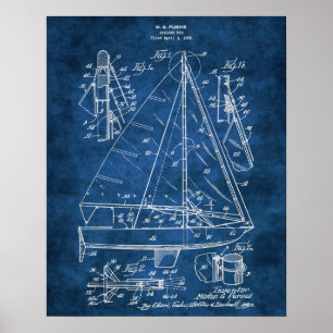 Nautical Wall Decke Sailboat Blueprint #3 Poster