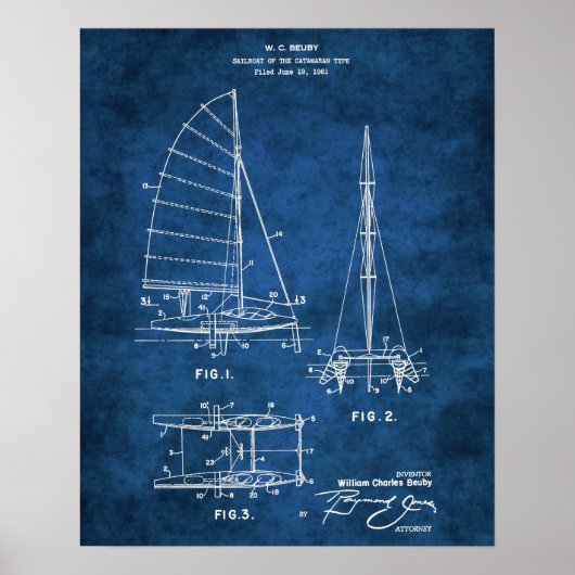Nautical Wall Decke Sailboat Blueprint #6 Poster (Vorne)