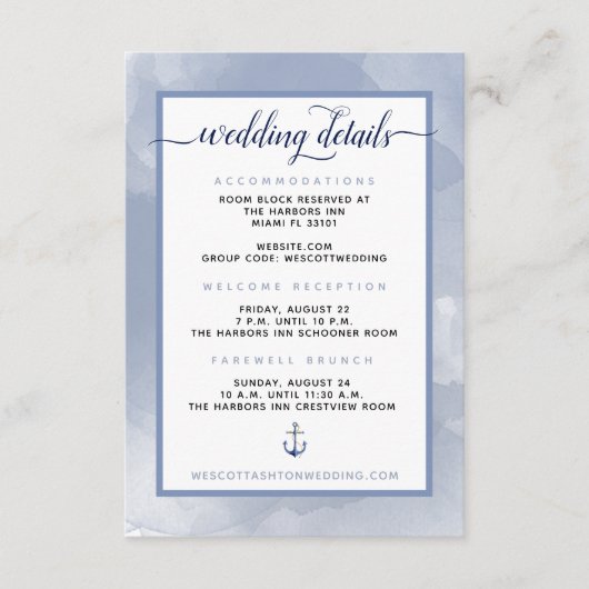 #Nautical Watercolor Anchor Event Wedding Details Begleitkarte (Vorderseite)
