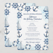 Nautical Watercolor Anchor Wheel Border Einladung (Vorne/Hinten)