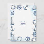 Nautical Watercolor Anchor Wheel Border Einladung (Rückseite)