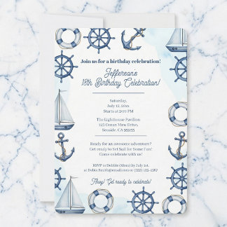 Nautical Watercolor Anchor Wheel Border Einladung