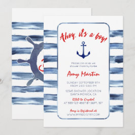 Nautical, Watercolor Babydusche Einladung