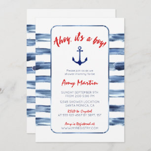 Nautical, Watercolor Babydusche Einladung