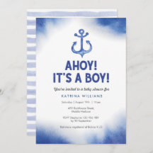 Nautical Watercolor Blue Baby Dusche Einladung