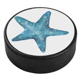 Nautical Watercolor Blue Starfish Eishockey Puck