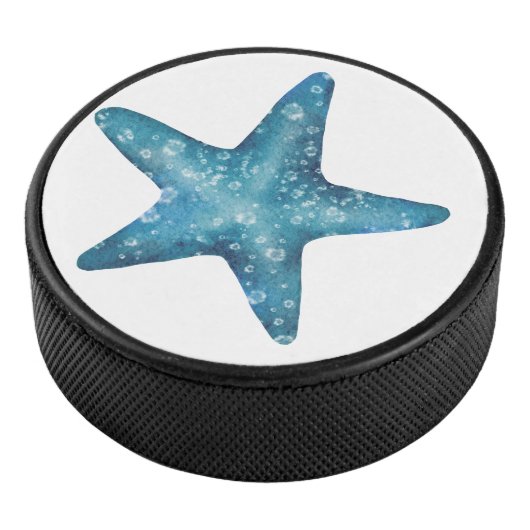Nautical Watercolor Blue Starfish Eishockey Puck (3/4)