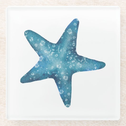 Nautical Watercolor Blue Starfish Glasuntersetzer (Vorderseite)