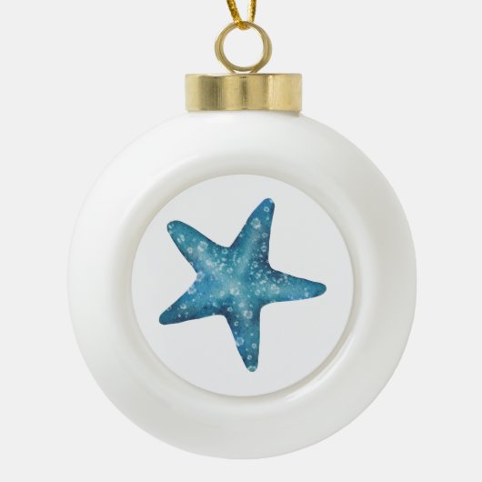 Nautical Watercolor Blue Starfish Keramik Kugel-Ornament (Vorderseite)