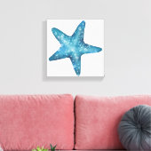Nautical Watercolor Blue Starfish Leinwanddruck (Insitu (Wohnzimmer))