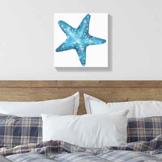 Nautical Watercolor Blue Starfish Leinwanddruck (Insitu (Schlafzimmer))