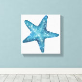 Nautical Watercolor Blue Starfish Leinwanddruck (Insitu (Holzboden))