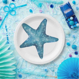 Nautical Watercolor Blue Starfish Pappteller