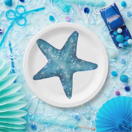 Nautical Watercolor Blue Starfish Pappteller (Party)