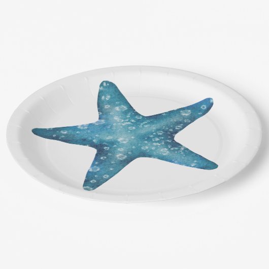 Nautical Watercolor Blue Starfish Pappteller (Schrägansicht)