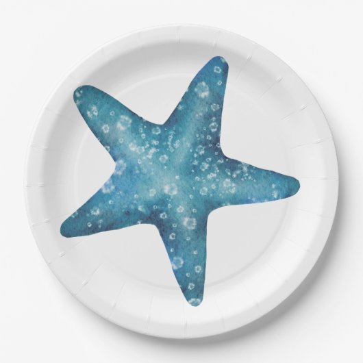 Nautical Watercolor Blue Starfish Pappteller (Vorderseite)