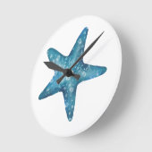 Nautical Watercolor Blue Starfish Runde Wanduhr (Winkel)