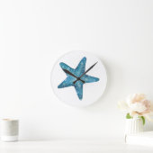 Nautical Watercolor Blue Starfish Runde Wanduhr (Zuhause)