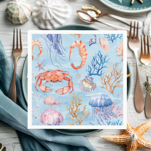 "Nautical Watercolor Coral Reef Deluxe Serviette