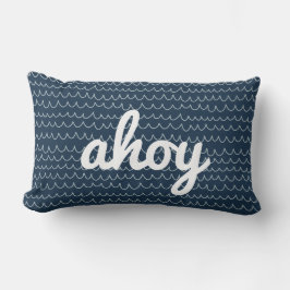 Nautical Wave Modern Coastal Ahoy Script Lendenkissen