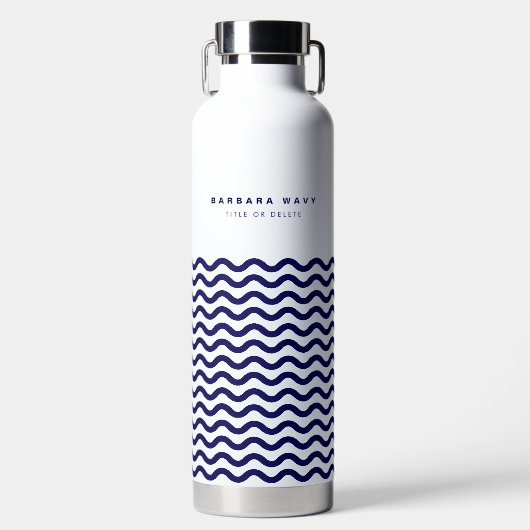 Nautical Wave Navy Blue Trendy Simple Stylish auf Trinkflasche (Vorderseite)