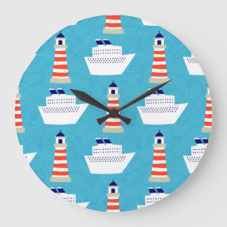 Nautical Waves: Lighthouse Cruiser Muster. Große Wanduhr