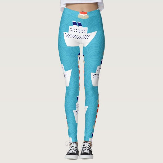 Nautical Waves: Lighthouse Cruiser Muster. Leggings (Vorderseite)