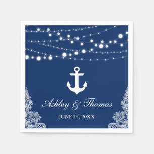 Nautical Wedding Anchor Lights & Lace Navy Blue Serviette