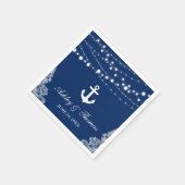 Nautical Wedding Anchor Lights & Lace Navy Blue Serviette (Ecke)