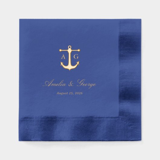 Nautical Wedding Anchor Monogram Servietten Mit Folie (Vorderseite)